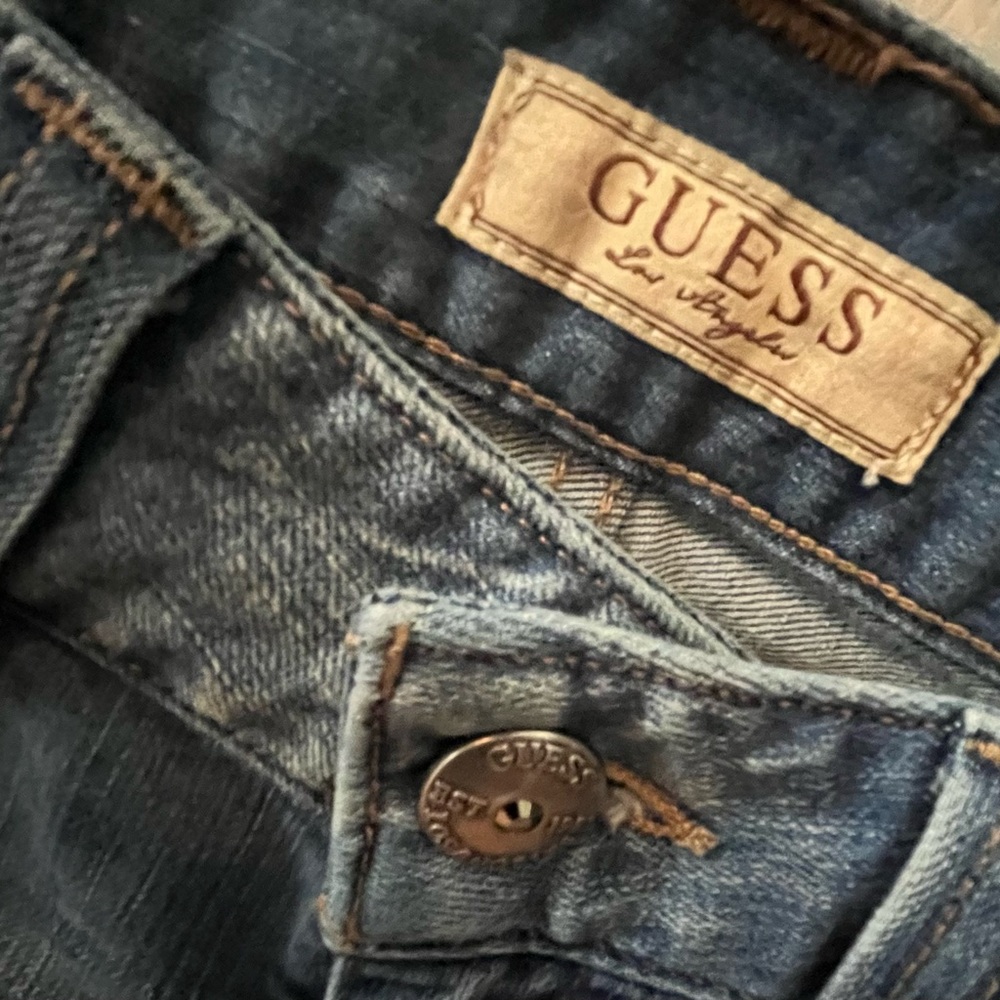 GUESS Women's Blue Denim Shorts with Lace Detail - Picture 3 of 5
